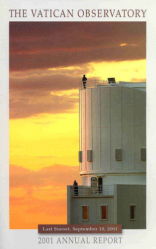 Photo of Aileen O'Donoghue on top of the dome of the Bok 90" telescope at Kitt Peak National Observatory in Arizona. Chris Corbally, SJ, is on the deck below. Photo of Aileen O'Donoghue on top of the dome of the Bok 90" telescope at Kitt Peak National Observatory in Arizona. Chris Corbally, SJ, is on the deck below.