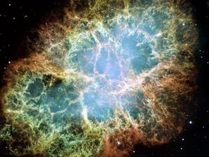 Photo credit: NASA, ESA, J. Hester, A. Loll (ASU) The Crab Nebula is filled with mysterious filaments that are tremendously complex. Photo credit: NASA, ESA, J. Hester, A. Loll (ASU) The Crab Nebula is filled with mysterious filaments that are tremendously complex.