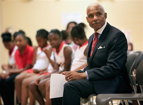 Mayor A C Wharton Jr. waits to speak to children during a performance and final ceremony of the Memphis Urban League's Children's Defense Fund Freedom Schools program. Mayor A C Wharton Jr. waits to speak to children during a performance and final ceremony of the Memphis Urban League's Children's Defense Fund Freedom Schools program.
