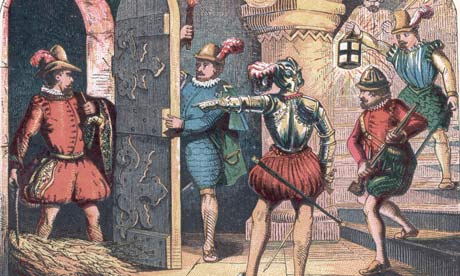 Photograph: Hulton Archive/Getty Images; Description: Guy Fawkes is prevented from becoming a 17th century suicide bomber. Photograph: Hulton Archive/Getty Images; Description: Guy Fawkes is prevented from becoming a 17th century suicide bomber.