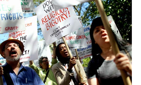 Photograph: Mario Tama/Getty Images; Description: 9/11 rally � protesters pledge support for a proposed mosque near the World Trade Centre site in New York City. Photograph: Mario Tama/Getty Images; Description: 9/11 rally � protesters pledge support for a proposed mosque near the World Trade Centre site in New York City.