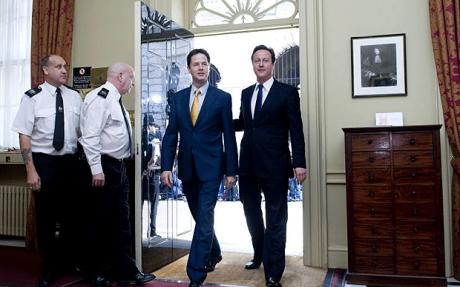 Telegraph photo of Liberal Democrat leader Nick Clegg & Conservative leader David Cameron entering 10 Downing Street. Telegraph photo of Liberal Democrat leader Nick Clegg & Conservative leader David Cameron entering 10 Downing Street.