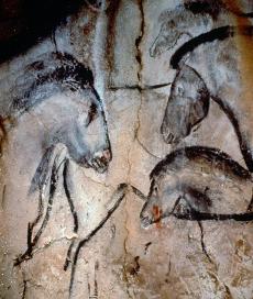 AP caption: These horses' heads were depicted in charcoal more than 30,000 years ago. Part of an animal frieze, they are among the oldest known paintings in the world, in the Chauvet cave in southeast France. A scientist says art and ethics arose in the same time in pre-history AP caption: These horses' heads were depicted in charcoal more than 30,000 years ago. Part of an animal frieze, they are among the oldest known paintings in the world, in the Chauvet cave in southeast France. A scientist says art and ethics arose in the same time in pre-history