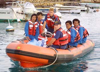 (Photo: AP) Surviving crew members of the Insiko were transported to shore on Tuesday. Eleven men and one dog had been stranded aboard the tanker since Mar. 13 without power or communications. "Forgea", the dog, was eventually rescued. (Photo: AP) Surviving crew members of the Insiko were transported to shore on Tuesday. Eleven men and one dog had been stranded aboard the tanker since Mar. 13 without power or communications. "Forgea", the dog, was eventually rescued.
