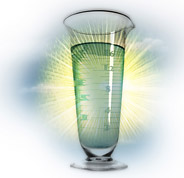A flask of liquid with an ethereal light behind it. A flask of liquid with an ethereal light behind it.