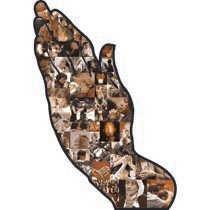 artwork: a hand in a prayer posture, comprised of various religious icons. credit: artwork: a hand in a prayer posture, comprised of various religious icons. credit: