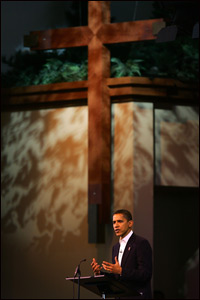Photo credit: David McNew/Getty Images Sen. Barack Obama speaks at the second annual Global Summit on AIDS and The Church at Saddleback Church on Dec. 1, 2006, in California.