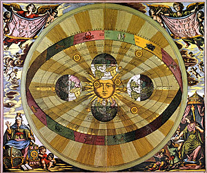 photo:  A 17th-century Dutch engraving of the Copernican solar system, with the sun at the center.  credit:  New York Sun