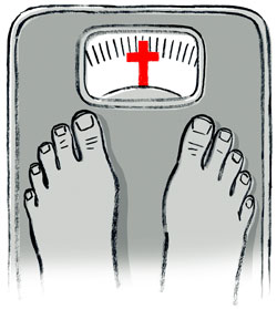 drawing of scale with a cross at zero 